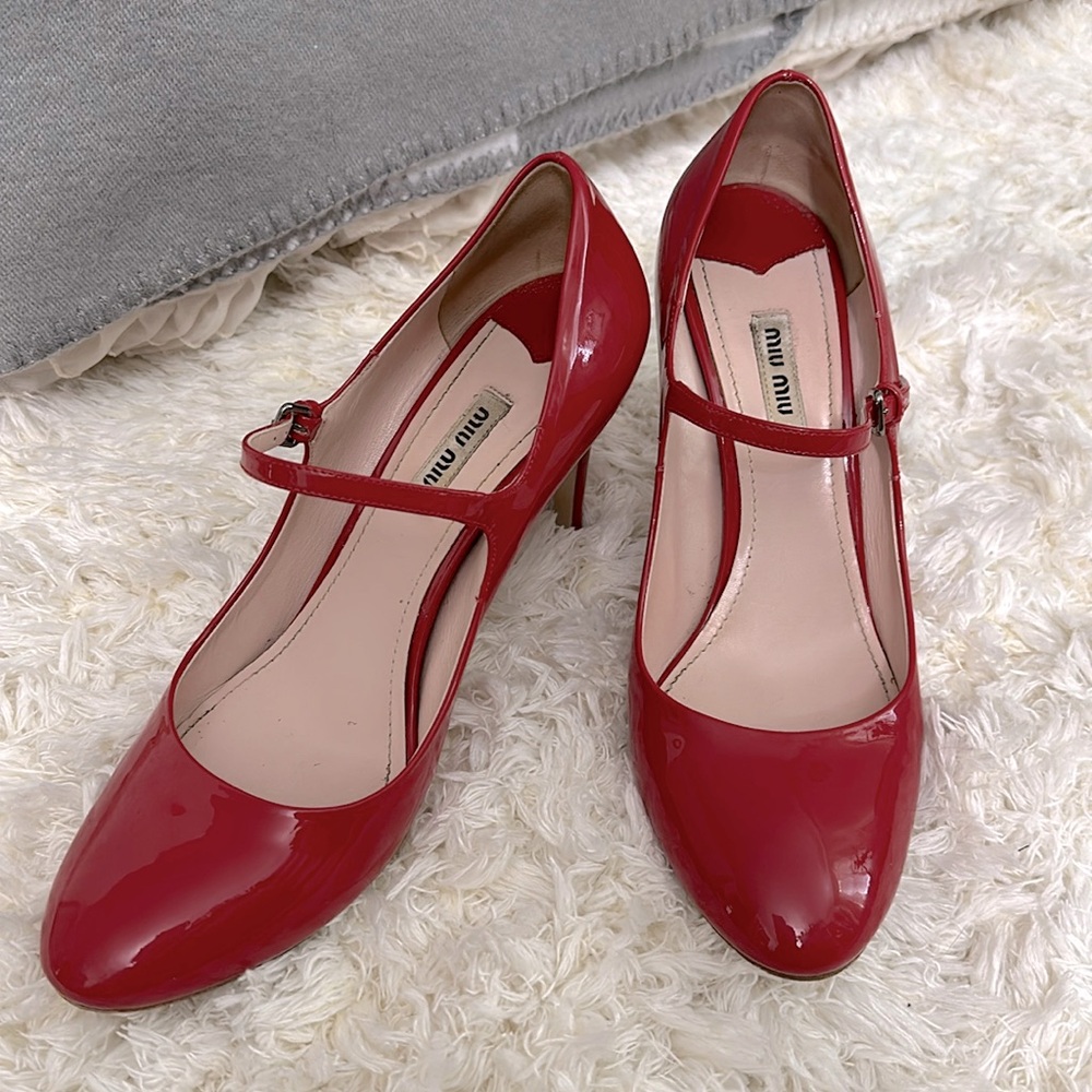 Miu Miu Red Patent Leather Mary Jane Pumps